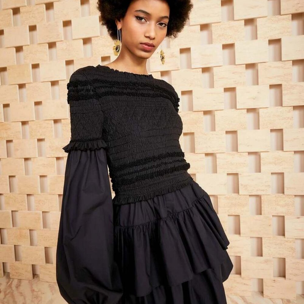 Ulla Johnson Ruched Cotton Nadia Dress Noir Black NWT 10